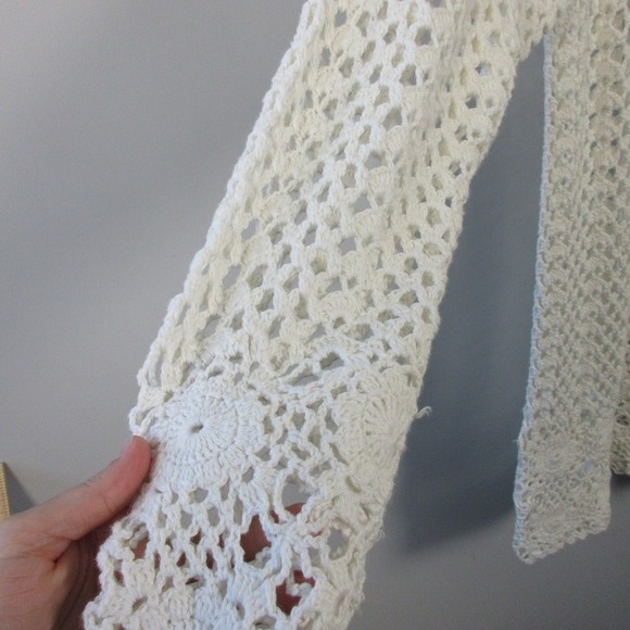 Jessica Roberts Crochet Vtg Y2K Tunic Dress L Ivory Open Knit Beach Boho 568 - Picture 6 of 11
